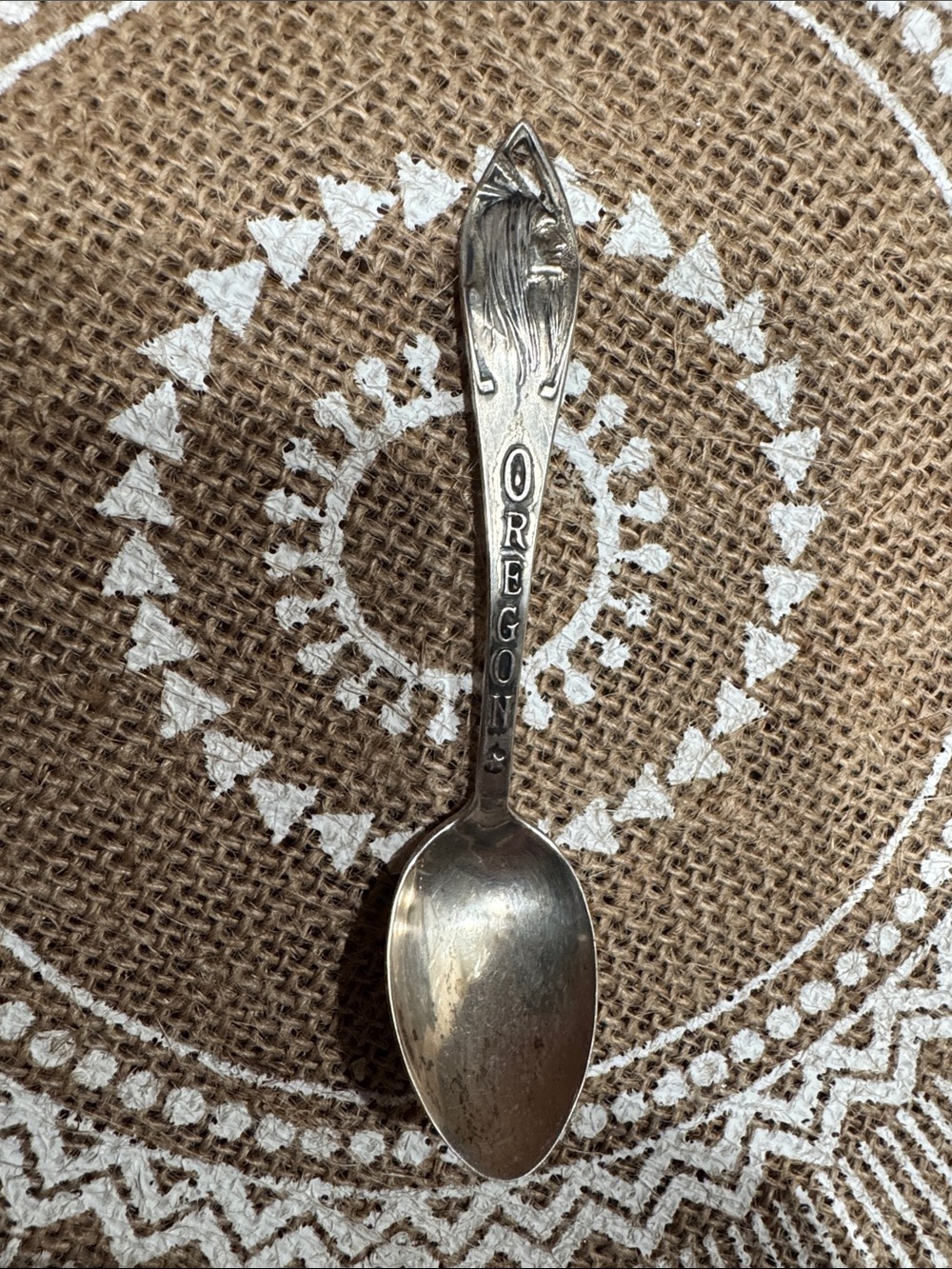 VTG Oregon Souvenir Sterling Silver Spoon with Native American Depiction